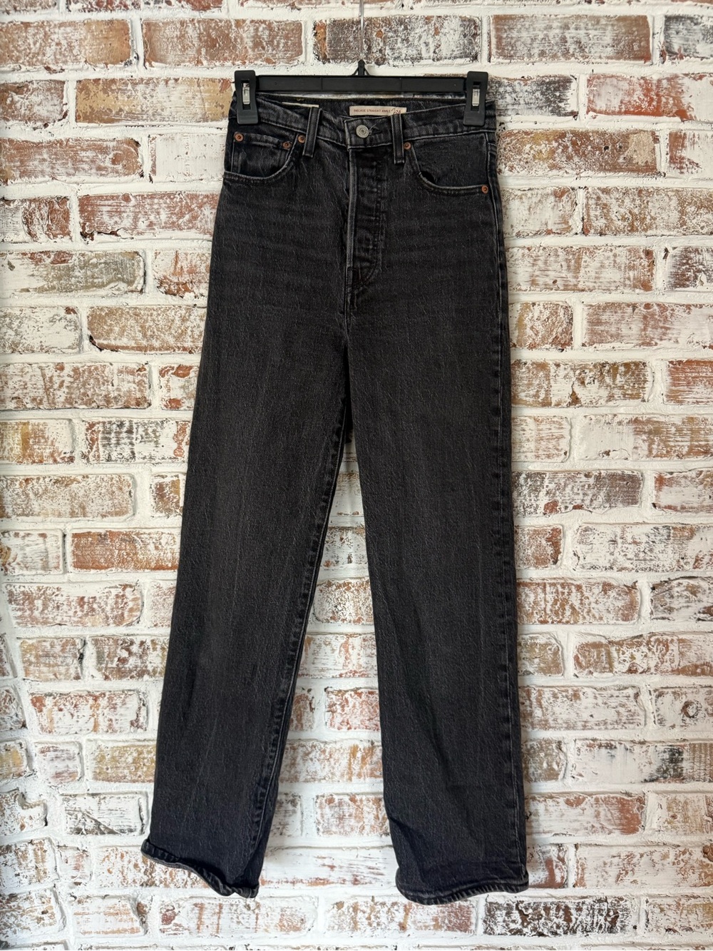 Women’s Levi’s Premium Rib Cage Straight Ankle Black Denim Jeans 24x27